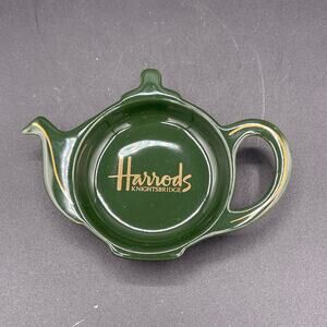 Vintage Dark Green HARRODS KNIGHTSBRIDGE Ceramic Teapot Tea Bag Rest Holder